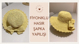 👒Kağıt ipten fiyonklu örgü şapka yapılışı 🎀HASIR ŞAPKA
