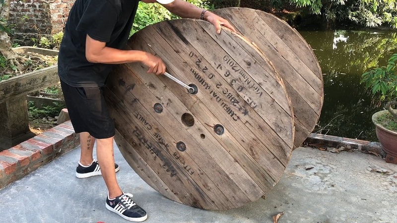 Build Outdoor Coffee Table From Wooden Cable Coil Discarded, , Amazing Ideas Woodworking